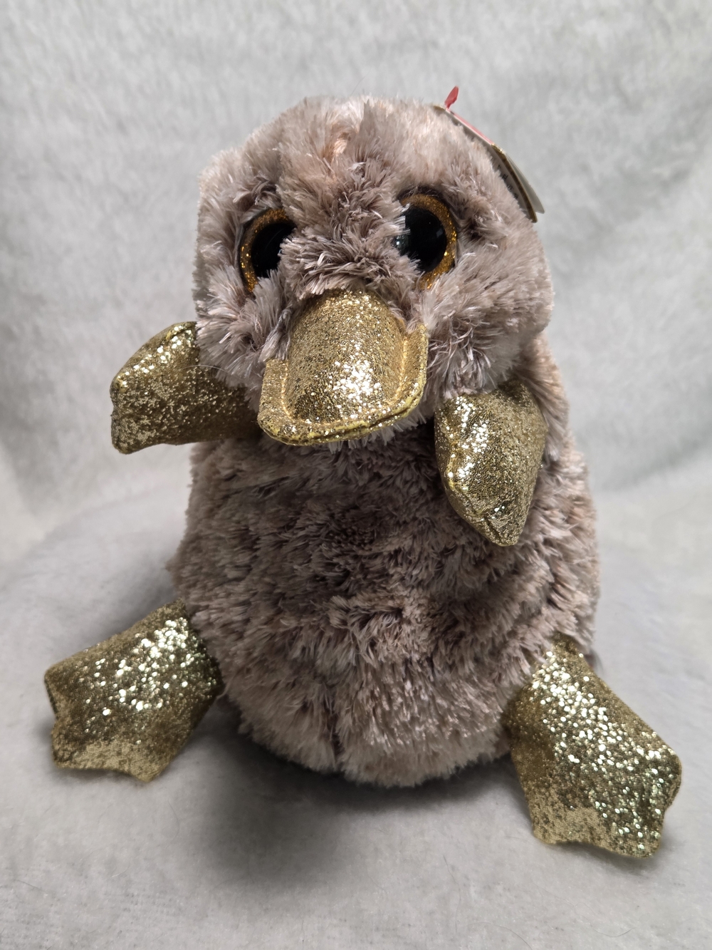 PERRY the Platypus Ty Beanie Boos Plush Brown with Gold Glitter Beak & Feet